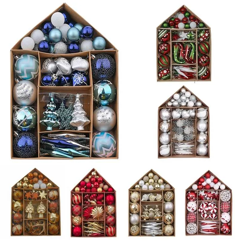 Valeryn Madelyn 70 SZTUK Ozdoby świąteczne Zestaw Drzewo Wiszące Kulki Bauble Wisiorki Xmas Decor Do Home Noel Year Prezent 211025