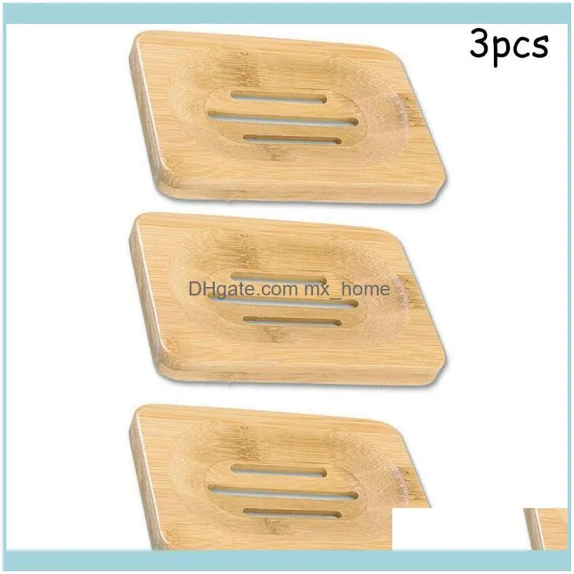 Bath Home Gardeth Aessory Set 3st Wood Soap Dish Storage Tray Holder Plate Dusch Badrum Aessory Rack Overhead Drainage Drop Delivery