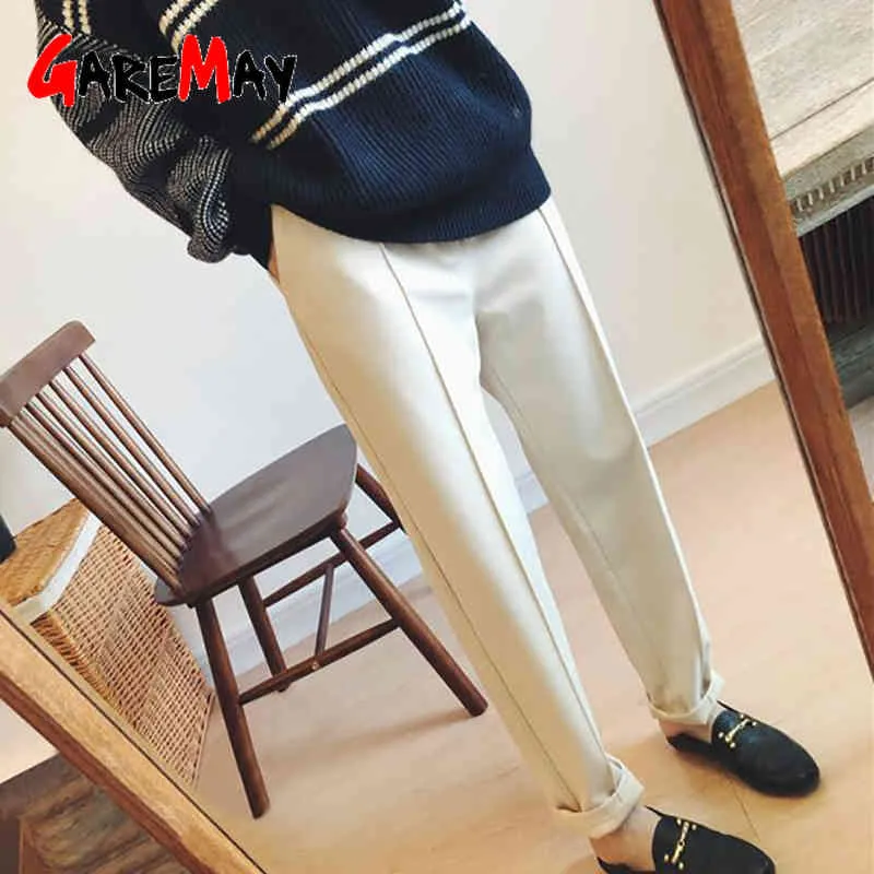 Warm Winter Pants For Women Thicken Wool Suit High Waisted Trousers Large Size Female Capris Loose Beige Women's Harem 210428