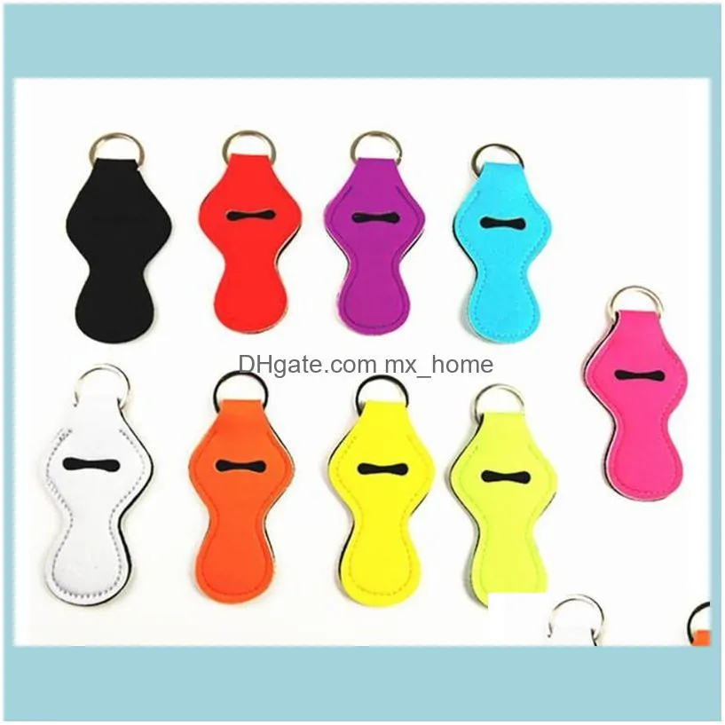 Colorful Keychain Neoprene Chapstick Party Festival Favor Solid Color Key Ring Fashion Lip Holder Lipstick Sleeve 10 Colors WMQ90