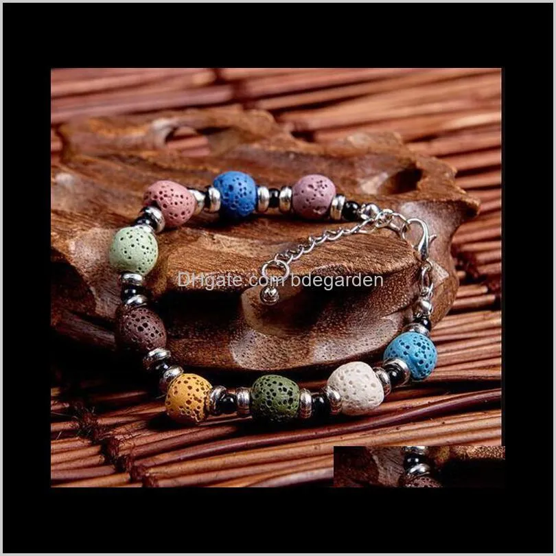 Charm Drop Delivery 2021 Fashion Bohemian Lava Stone Multicolor Bracciali Braccialetti per gioielli da donna Sier placcato Diffusore di olio essenziale Bracel