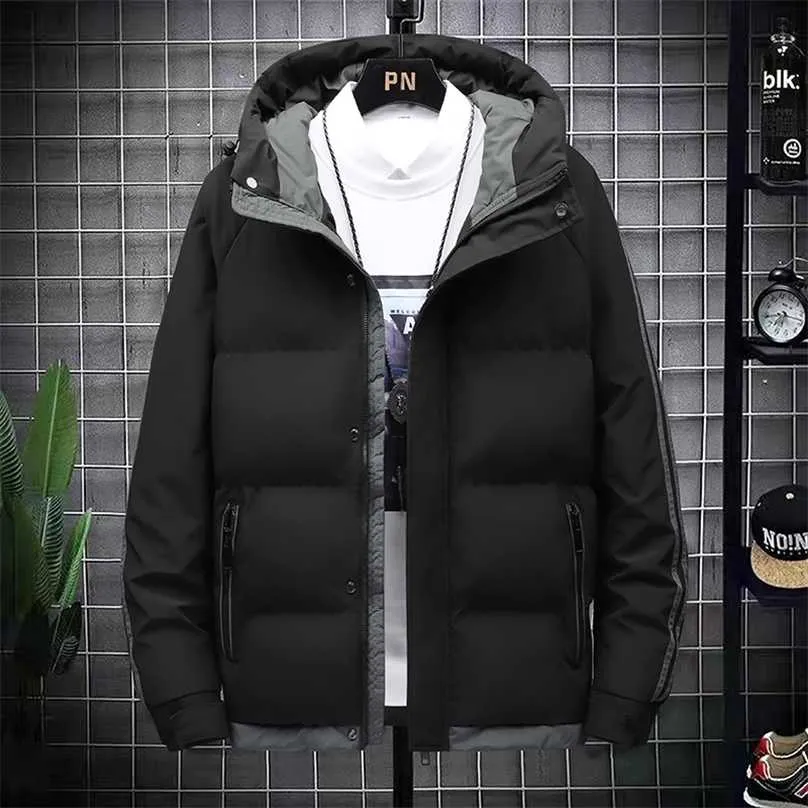 남성 자켓 겨울 패션 온기 두꺼운 방풍 후드 솔리드 컬러 코튼 라이닝 M-4XL Chaqueta Hombre 211217