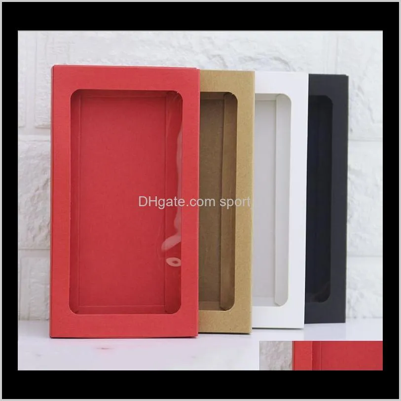hot simple kraft cardboard phone case packaging box red/white/brown/black paper drawer box with clear window