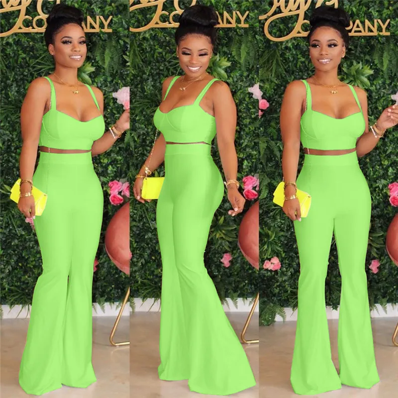 Summer Chic Womens Spaghetti Strap Strapless Crop Top And Bell Bottom Flare Pants Set Back Perfect For Club Outfits X0428 From Musuo03 16.2 DHgate.Com