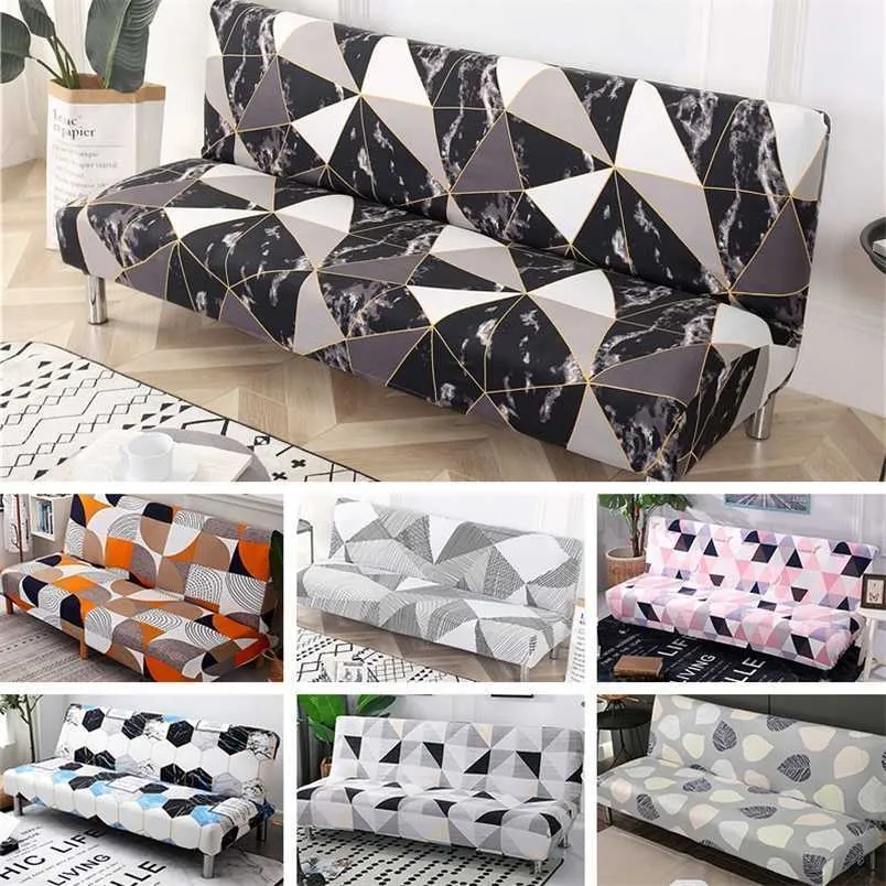 Printed Sofa Bed Cover Stretch Couch Without Armrest Folding Seat For Washable Removable Living Room 211207