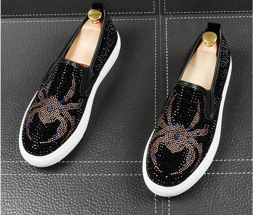 Dress Shoes Streets Trendsetter Rhinestone Flats Casual For Men Loafers Hip Hop Thick Bottom Designer Prom