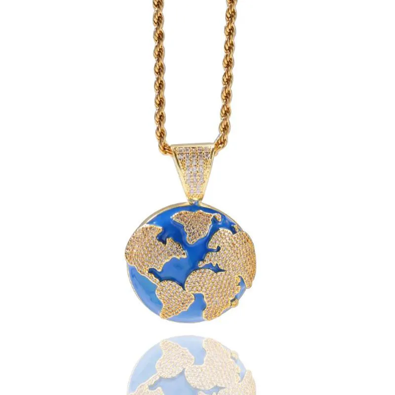 Chains Hip Hop Iced Out Gold Earth World Pendant Necklace Men Women Fashion Map Street Dance Jewelry Gift For Him With Chain