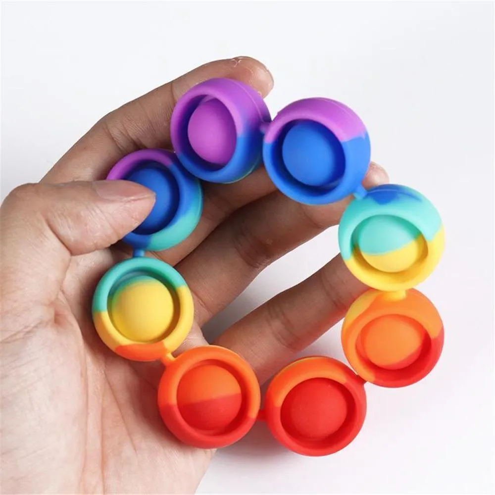 US STOCK Push Bubble Fidget Toys Party Favor Sensory Ring Bracelets Puzzle Press Finger Bubbles Stress Bracelet Wristband Adult Kids Birthday