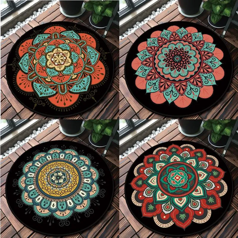 Carpets Round Mandala Carpet Ethnic Living Room Nordic Computer Chair Floor Mat Anti-slip Bedside Bedroom Romantic Home Decoration