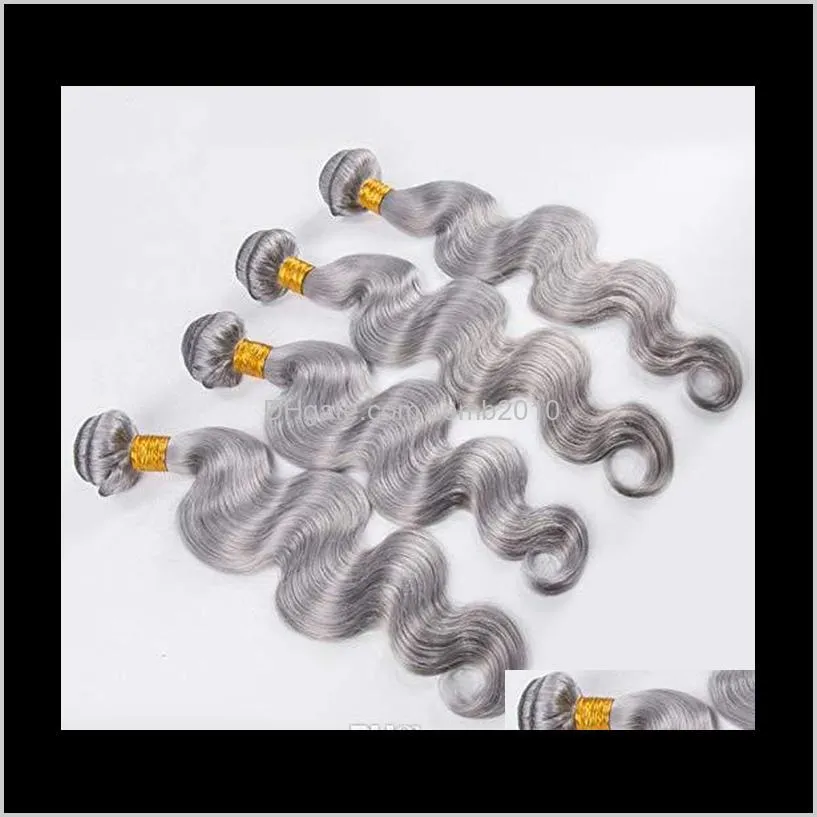 brazilian body wave straight hair weaves grey color double wefts 100g/pc can be dyed human remy hair extensions