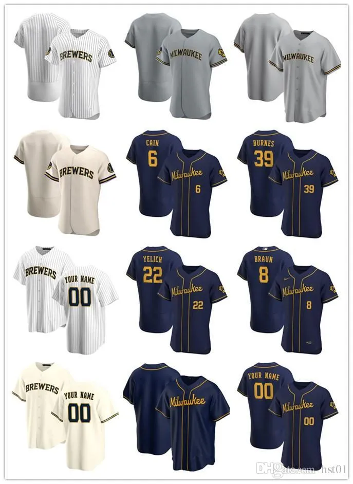 Custom Jersey Mens Women Youth Milwaukee Brewers 22 Christian Yelich 8