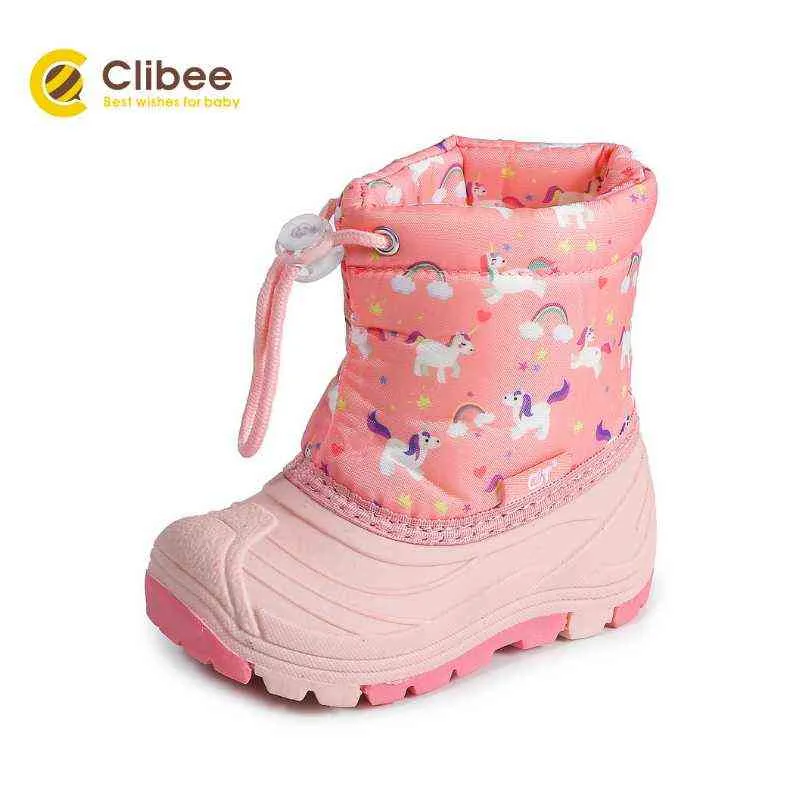 Clibee meninos meninas isoladas botas de neve à prova d 'água crianças aquecer sapatos de inverno de pelúcia criança criança pequena crianças duráveis ​​ao ar livre botas 211108