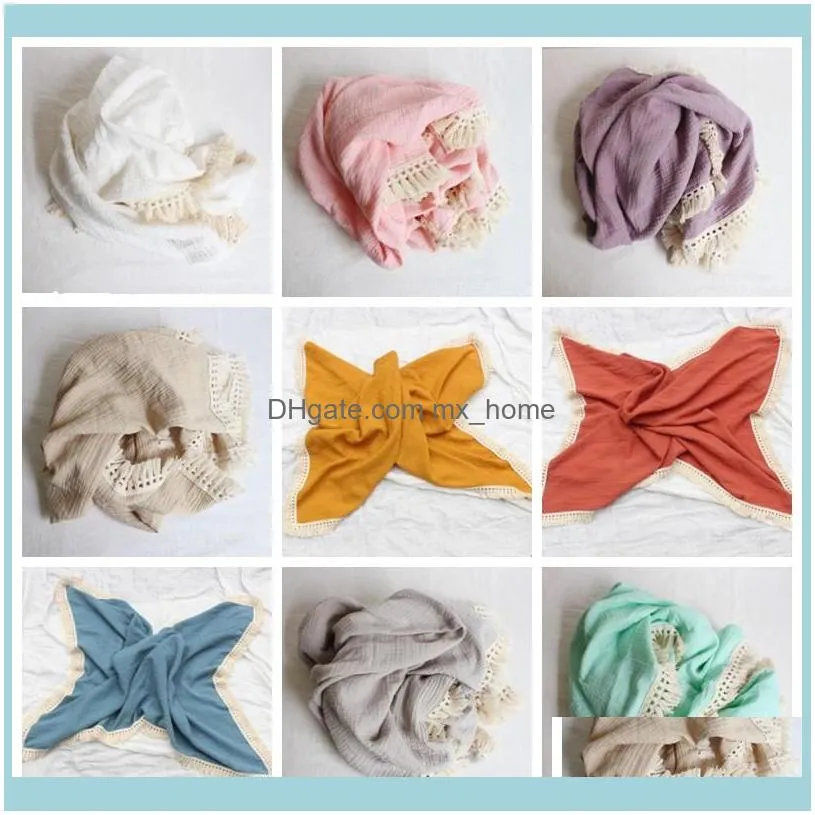 Other Textile Textiles Home & Gardeby Towels Design Infants Pom Muslin Cotton Double Gauze Bath Towel Super Soft Tassel Blanket Baby Swaddli