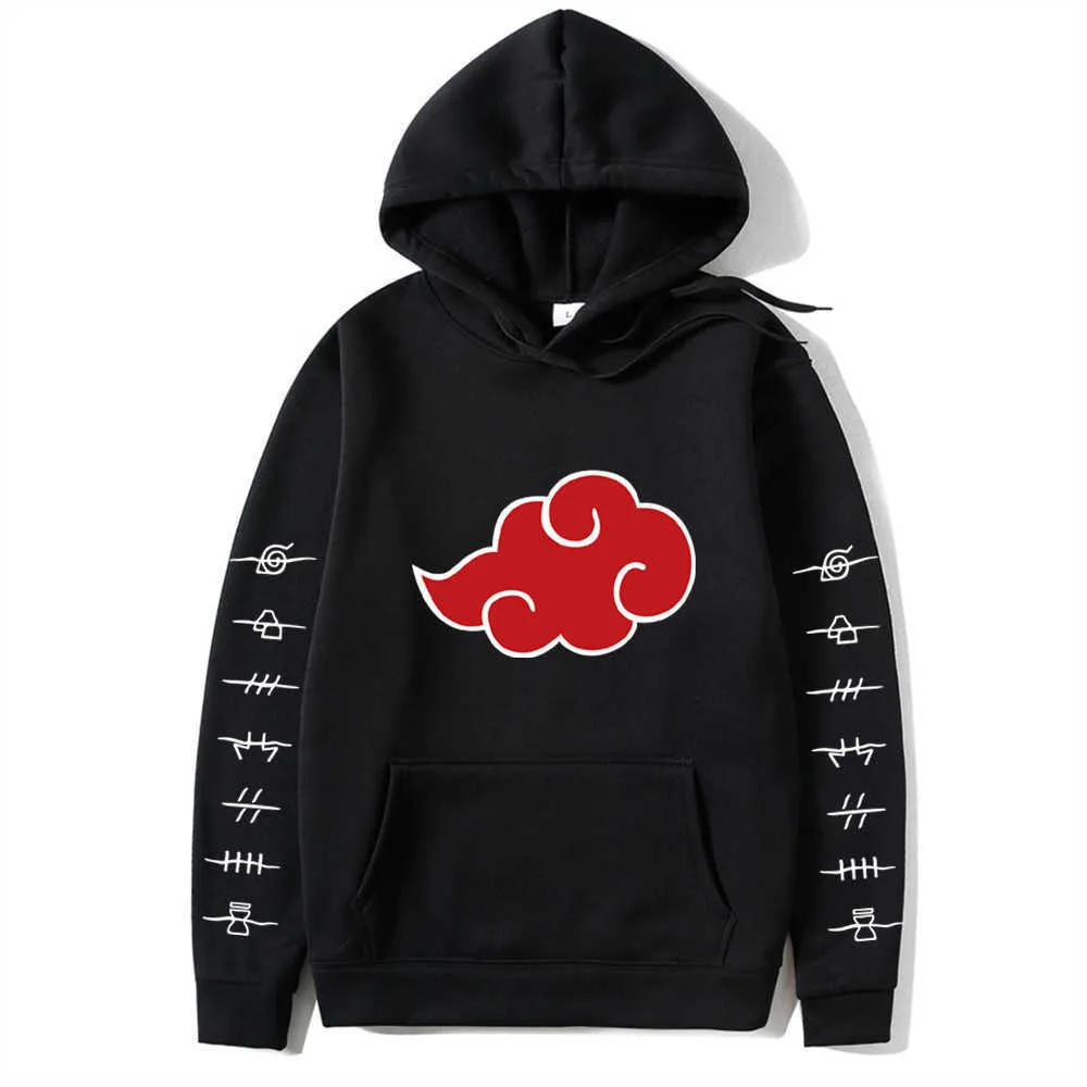 Japon Anime Akatsuki Nuage Symboles Imprimer Mens Hoodies Pull Mode Casual Oversize Sweat À Capuche Tops Unisexe Vêtements H0910