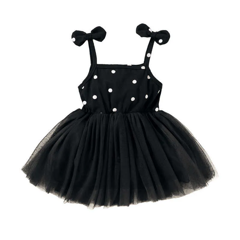 Summer New Cute Infant Baby Girls Dress Black Polka Dot Print Sleeveless Lace Tutu Mini Sundress Outfit 1-4Y Q0716