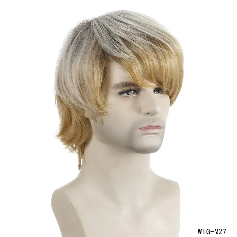 Peluca sintética de 11 pulgadas para hombres, pelucas de cabello humano de simulación, Rubio claro, Perruques de cheveux humains, WIG-M27