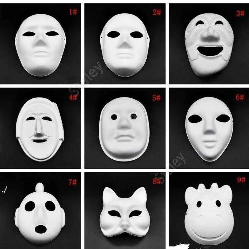 Halloween-Vollgesichtsmasken, DIY, handbemalt, mit Zellstoff, Gips bedeckt, Pappmaché, leere Maske, weiße Maskerade-Masken, schlichte Party-Maske, Seeversand DHT60