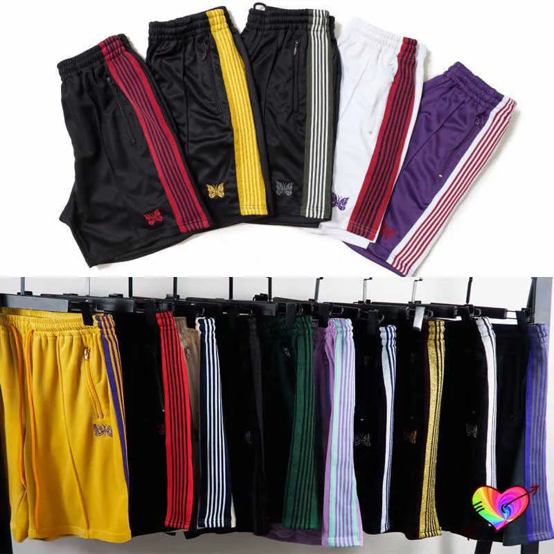Needles Shorts Men Women 1:1 High Quality Multicolor Embroidery Butterfly AWGE Needles Track Shorts Side Stripe Velvet Breeches X0628