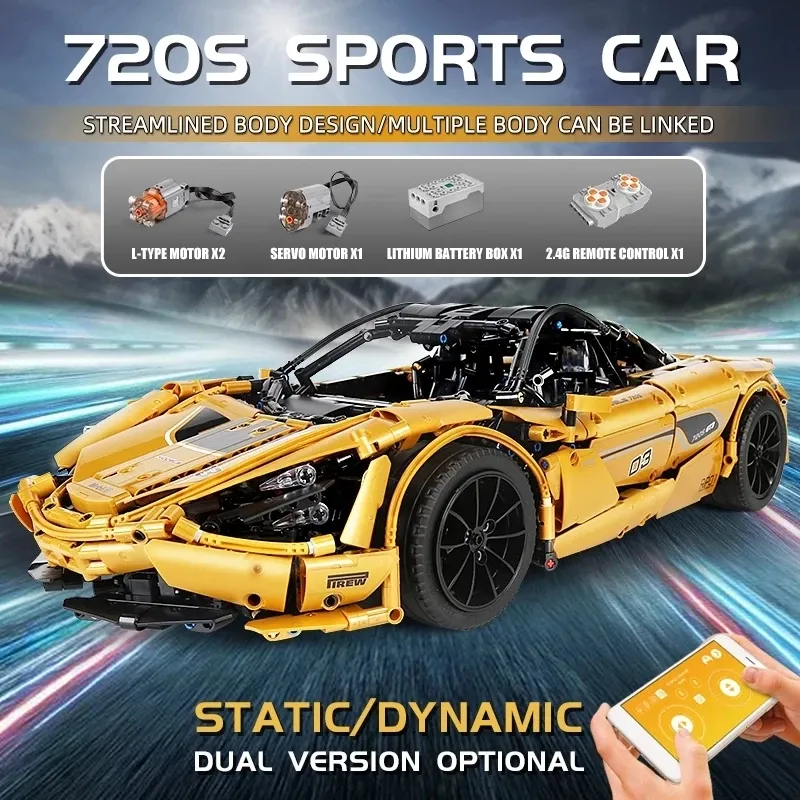 720S P1 스포츠 레이싱 자동차 빌딩 블록 원격 제어 금형 킹 13145 13145S 3149PCS 벽돌 모델 키드 생일 장난감 어린이 크리스마스 선물 61042