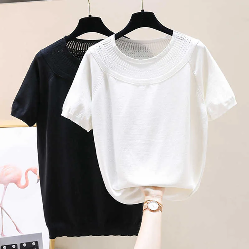 casual basic Summer thin Sweater Women short sleeve o-neck Soft Knit sweater Pullovers solid female Jumper top plus size 4xL 210604