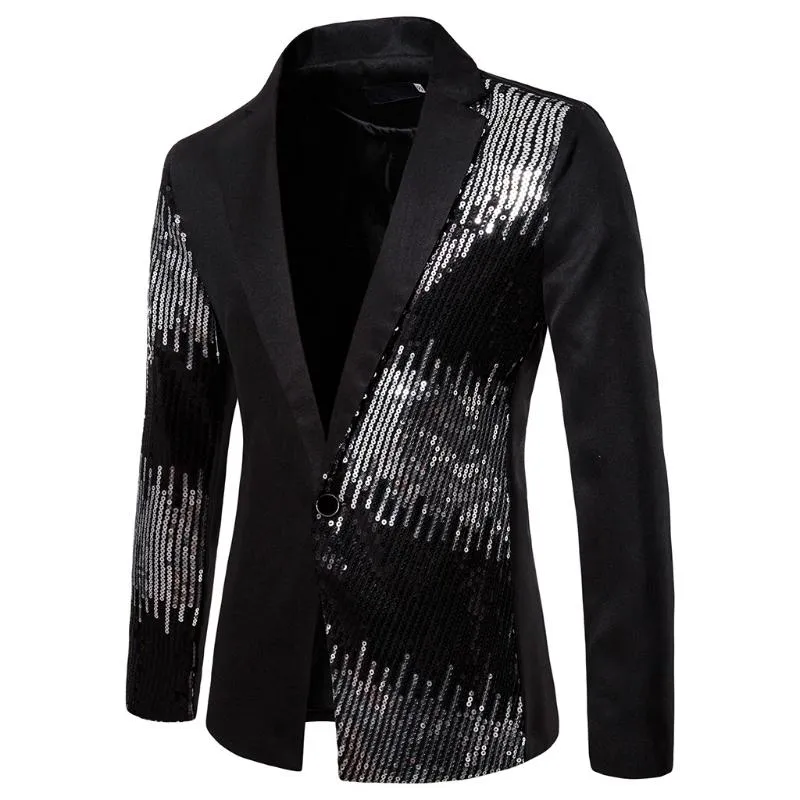 Men's Suits & Blazers HEFLASHOR Slim Body Gradient Sequins Suit Large Size Groom Dress Stage Nightclub Performance Costumes Blazer 2021