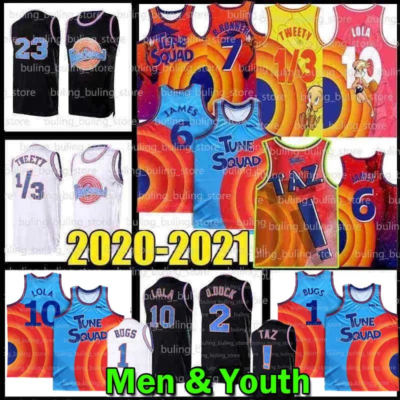 Movie Space Jam Jersey 2021 Tune Squad 6 James 1 Bugs! Taz Bunny LeBron 10 23 Lola 2 D.DUCK 22 Bill Murray Daffy Blue 1/3 Tweety 7 R.RUNNER Mens Youth Kids