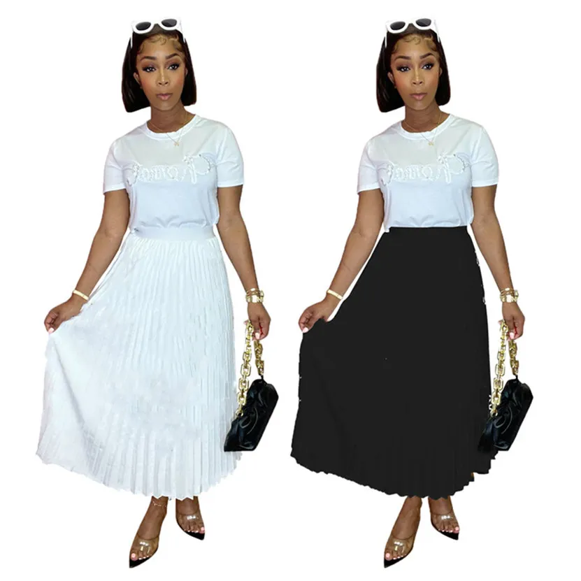 Tasarımcı yeni kadın büst etek yaz etekler rahat gevşek elbise artı boyut s-3xl siyah midistirt moda beyaz elbiseler baskı kısa etekler dhl gemi 5082