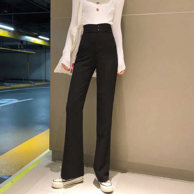 Korean Fashion High Waist Black Bell Bottom Flare Pants For Women