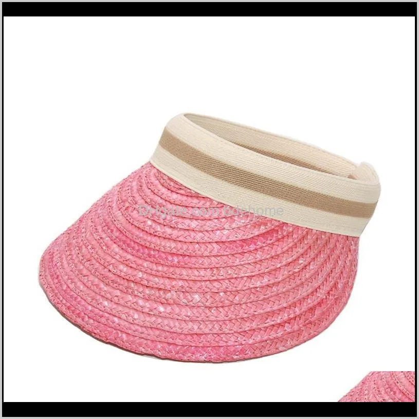 wholesale colorful natural straw visor hats for women uv beach hat ladies empty top sun caps elastic headband sport cooling cap