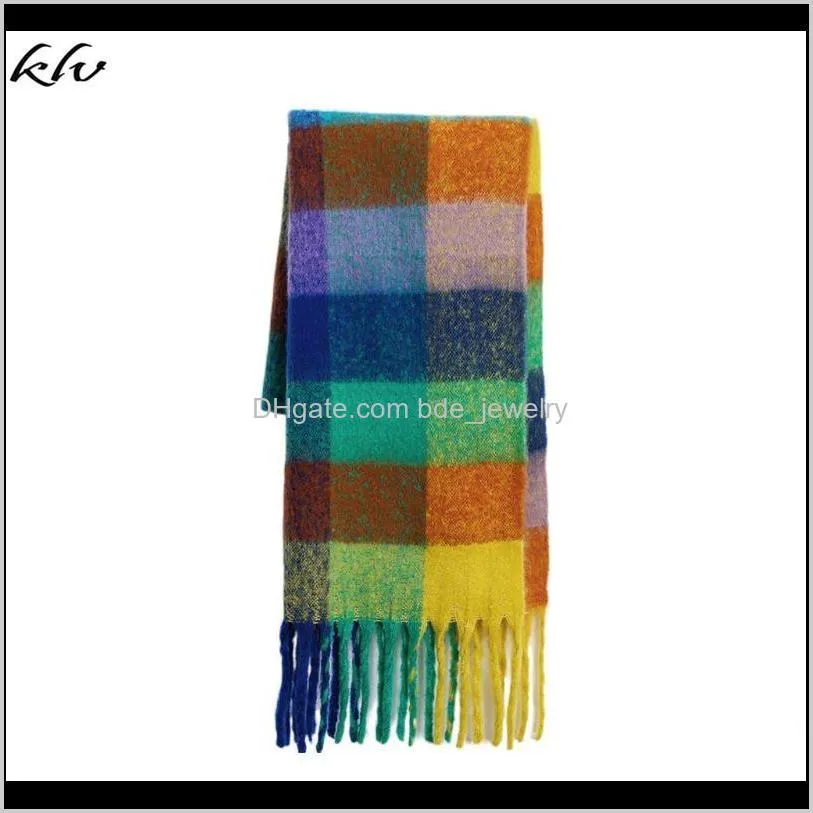womens artificial cashmere scarf long tassels plaid autumn winter warm shawl