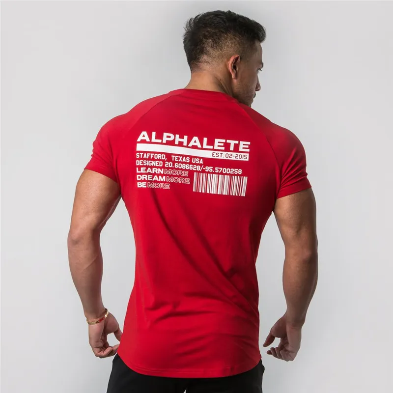 New Summer Fashion ALPHALETE Short Sleeve T-Shirts Bodybuilding and Fitness  Mens Gyms Clothing Workout Cotton T-Shirt Men