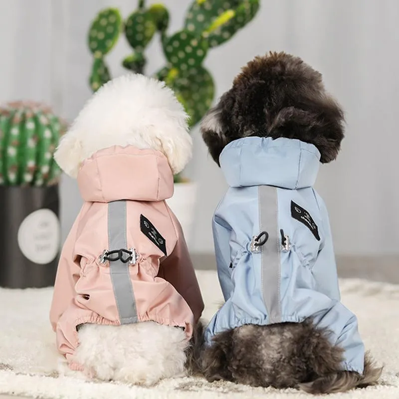 Dog Apparel Reflective Raincoat Night Walk Rain Coat For Small Dogs Waterproof Clothes Chihuahua Labrador Jumpsuit Hooded Jacket