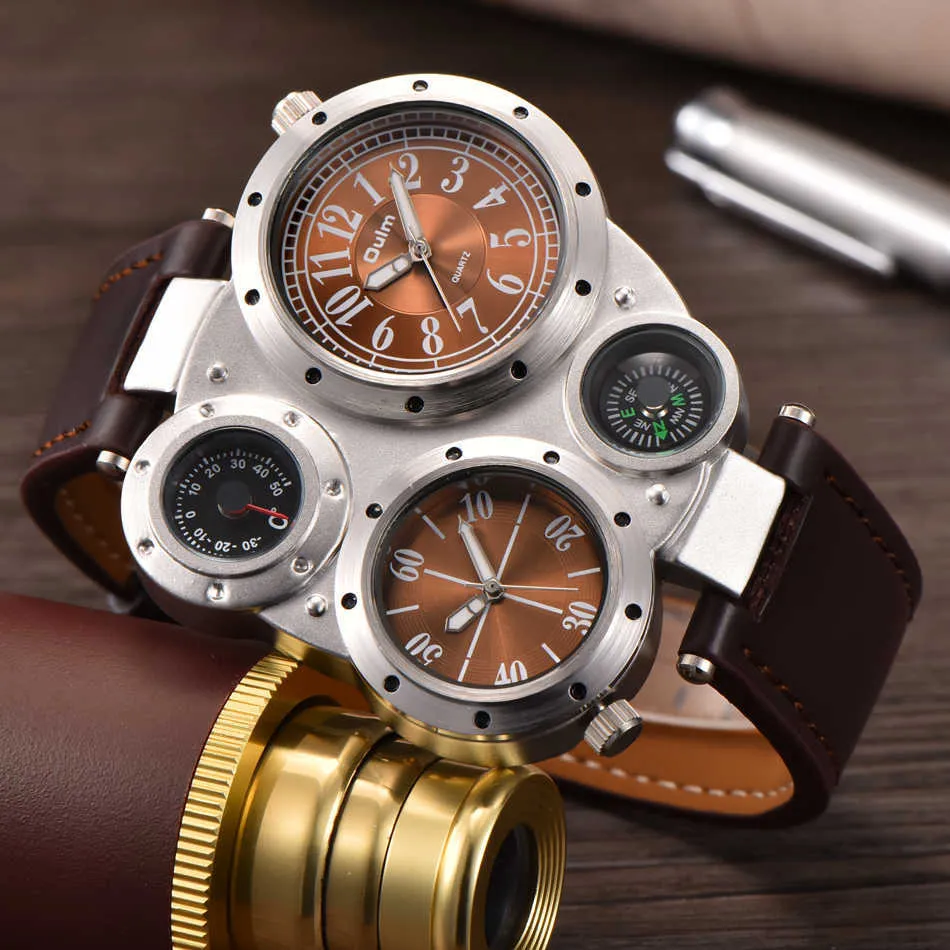 Oulm 9415 Unique Sport Watches Men Luxury Brand Mens Quartz Wristwatch  Decorative Compass Two Time Zone Male Leather Watch G1022 Von 18,78 � |  DHgate