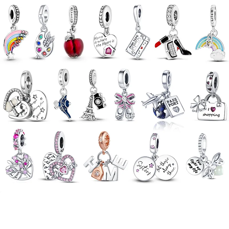 Ciondoli a cuore mamma in argento sterling 925 Ciondoli a forma di torre da viaggio arcobaleno Ciondoli per albero genealogico Bracciale Pandora adatto per regalo di gioielli da donna