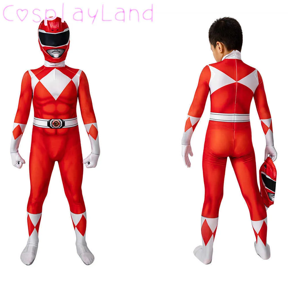 Red Ranger Bambini 3D Stampato Tuta Casco Bambini Halloween Supereroe Principe Geki Costume Cosplay Ragazzi Zentai Jason Suit Q0910