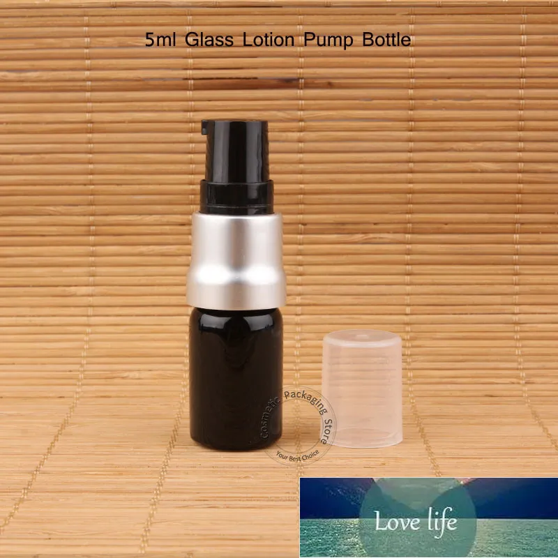 高品質ガラスブラック5mlの液体ローションポンプのミニボトルエッセンシャルオイルバイアル女性化粧詰め替え可能な包装