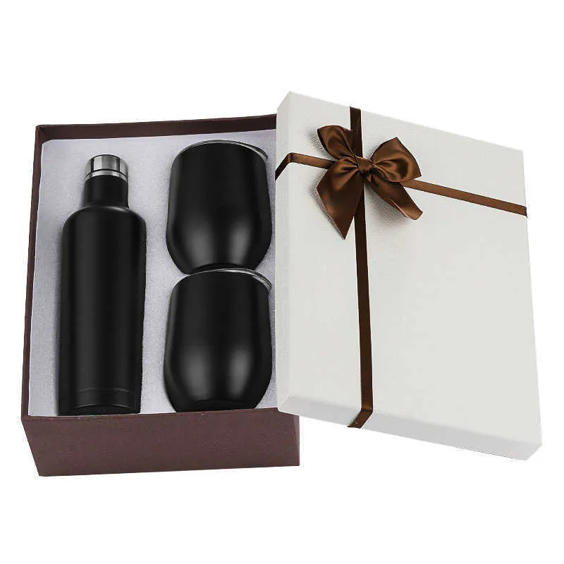 Wine Bottle Set with Two 12oz Wine Tumblers Stainless Steel Bottles with Egg Shaped Mug Insulated Vacuum Glass Sets Gift LLS117