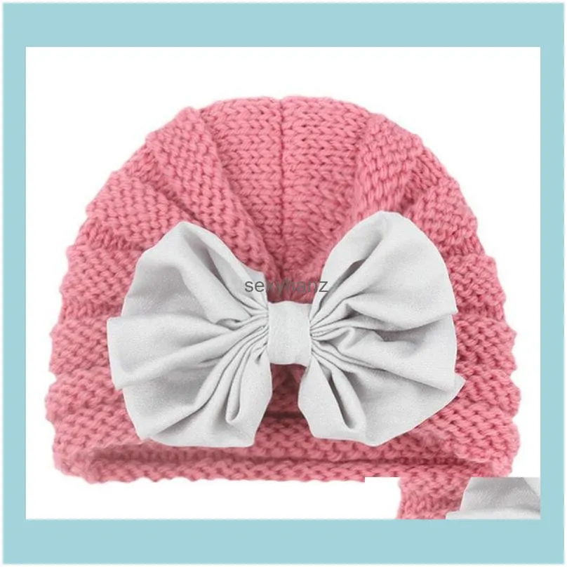 Baby Girls Boys Knot Ball Caps Spring Autumn Kids Knitting Wool Hats Infant Toddler Boutique Turban Elastic Beanie Caps Infant Baby