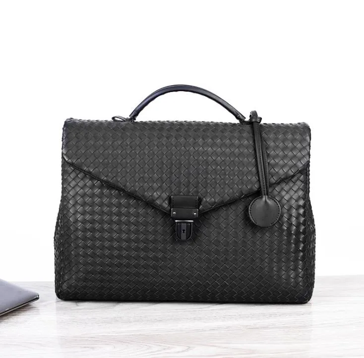 Vävt handväska affärsmän väskor portfölj casual flip dator messenger väska