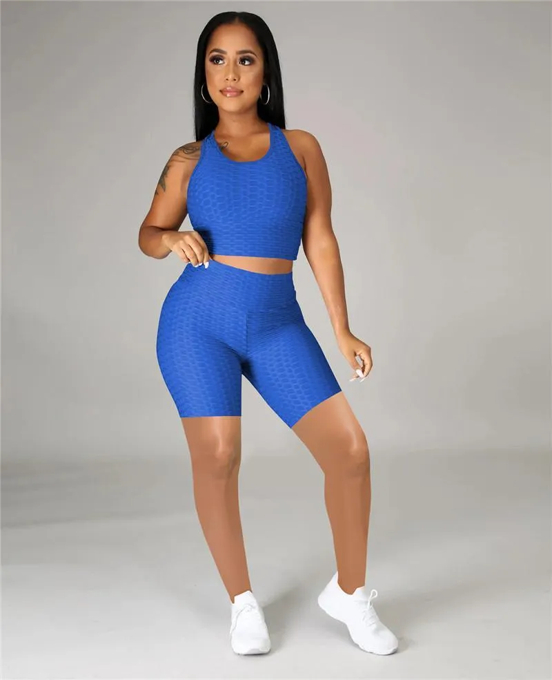 2XL Summer Women Tracksuits plain Yoga Outfits sets Sleeveless T-shirt+Shorts Fashion sportswear Jogging Suits Solid color Sweatsuits Gym clothing 4677