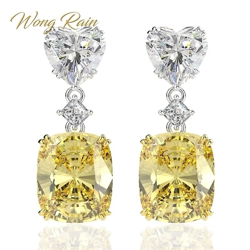 Wong Chuva Luxo 925 Esterlina Prata Coração Criado Moissanite Gemstone Branco Goltar Dangle Brincos Fine Jóias Atacado 210317