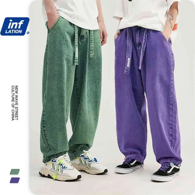 Инфляционная коллекция мужчин повседневная джинсовые джинсы свободно подходит прямой серый фиолетовый цвет негабаритный мешливый 93394W 210716