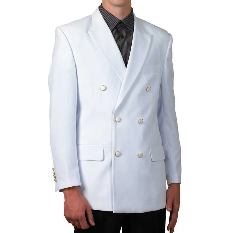 Witte dubbele breasted mannen suits slim fit 2 stuk aangepaste bruiloft bruidegom smoking met piek revers man mode set jas broek x0909