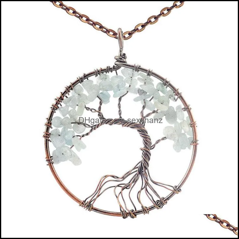 Pendant Necklaces Tree Of Life 7 Chakra Necklace Quartz Iridescence Healing Crystal Natural Stone For Women Yoga Jewelry