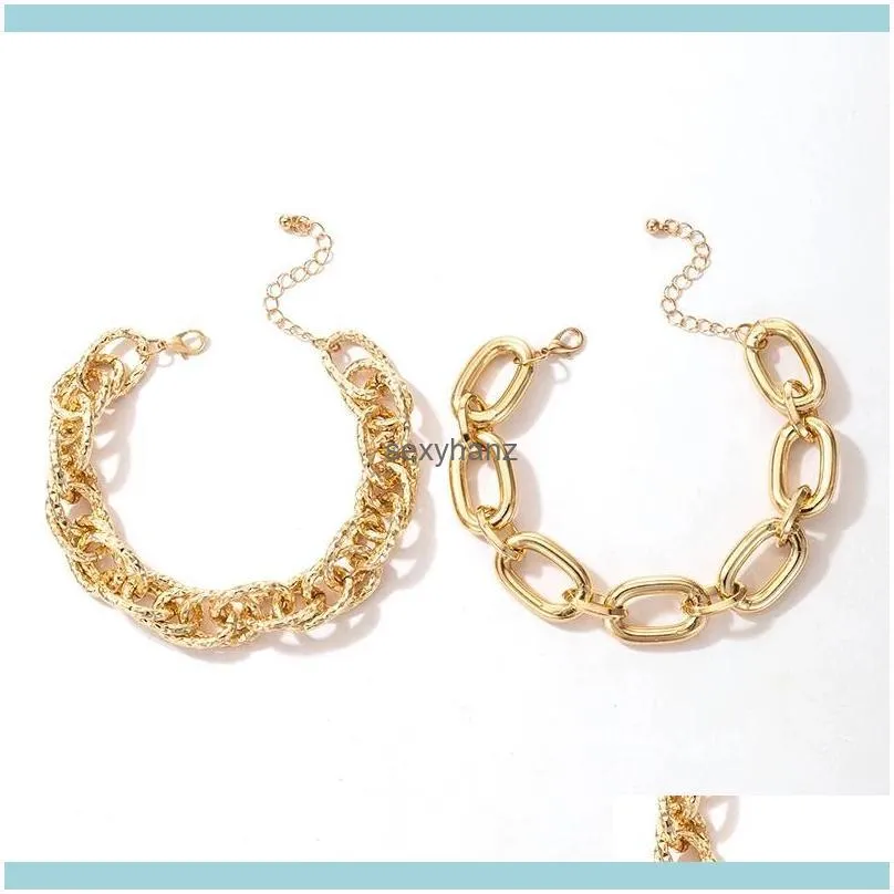 2pcs/sets Gold Color Bracelets for Women Punk Heavy Metal Hollow Geoemtric Adjustable Party Jewelry Wholesale