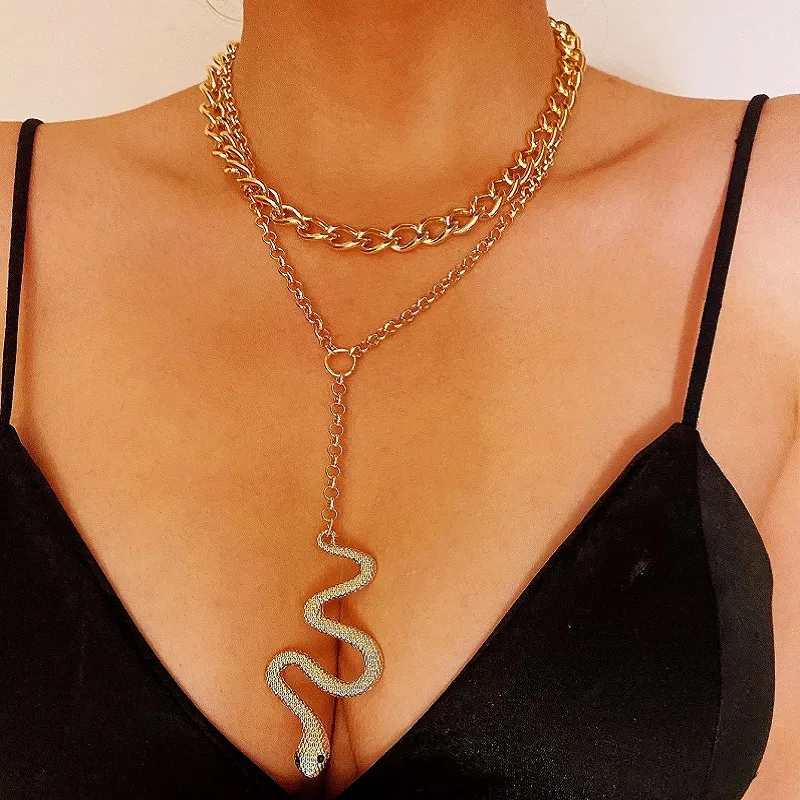 Snakelike Animal Collares S-Forma S Pendientes Joyería Snake Colgante Multilapa Cadena Charm Collar Moda Punk Joyería Regalos