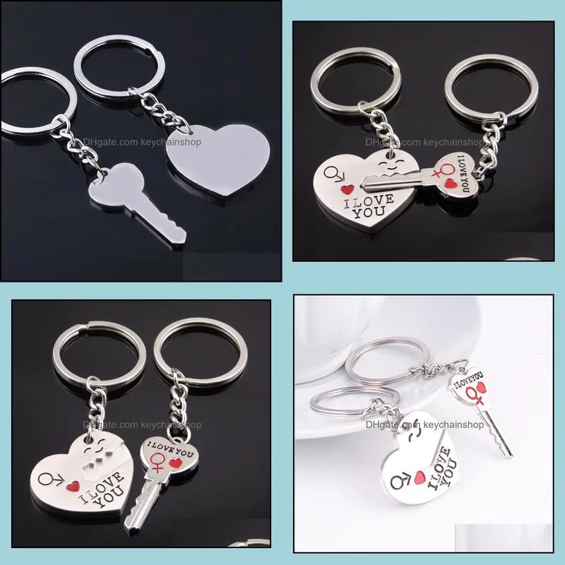 Zinc Alloy Silver Plated Lovers Gift Couple I Love You Heart Keychain Fashion Keyring Creative Key Chain