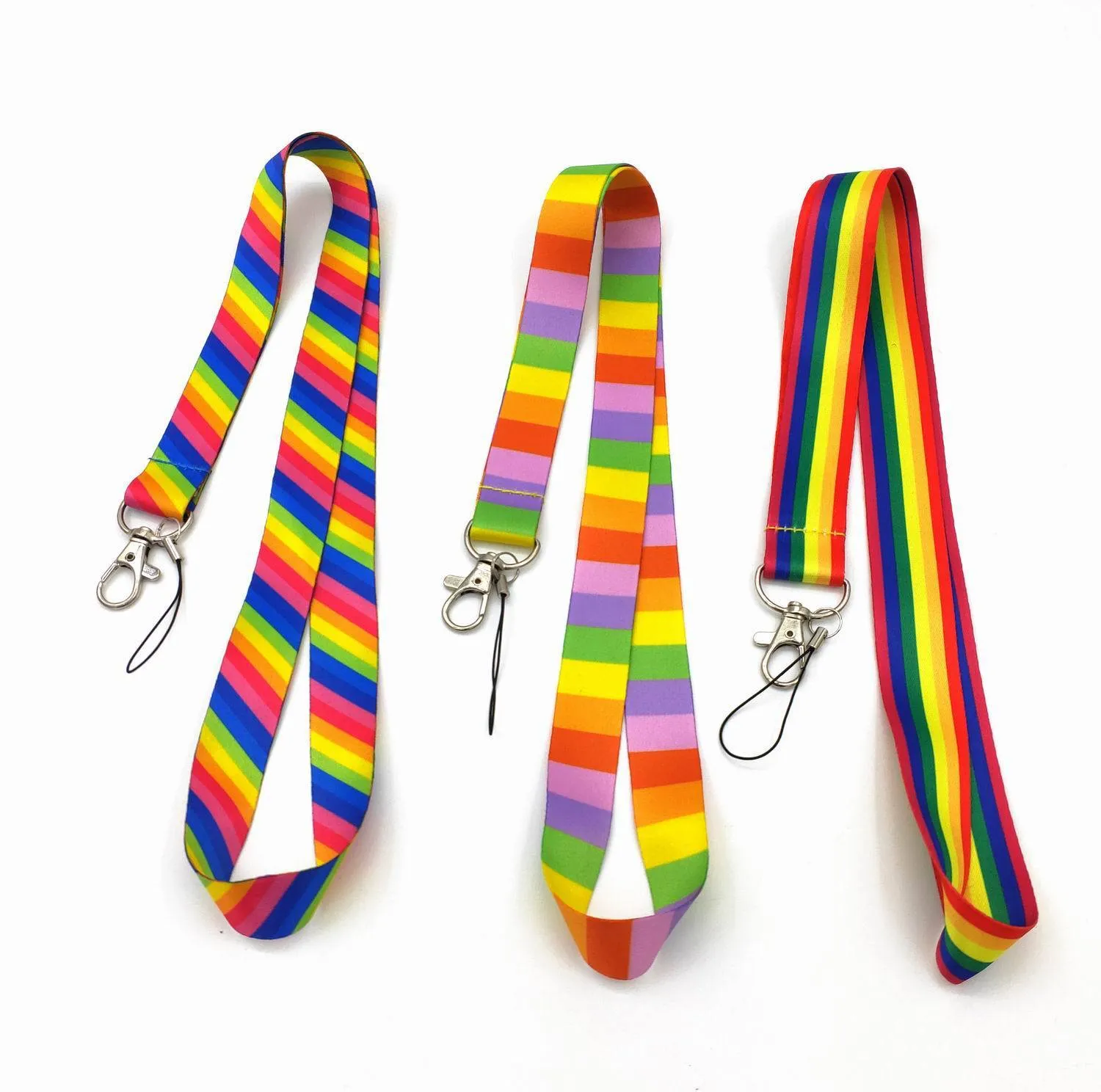 10st Colorful Rainbow Lanyard Keychain DIY Mobiltelefonband USB ID-kort Badgehållare Keyring Hängande Rope Lariat Keycord