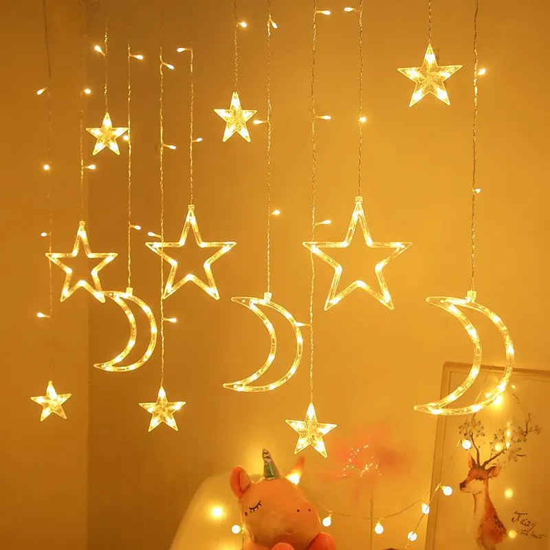 Сторона украшения Рождественские светодиодные огни луна звезды Xmas Navidad Год 2022 занавесные украшения для дома Детская спальня