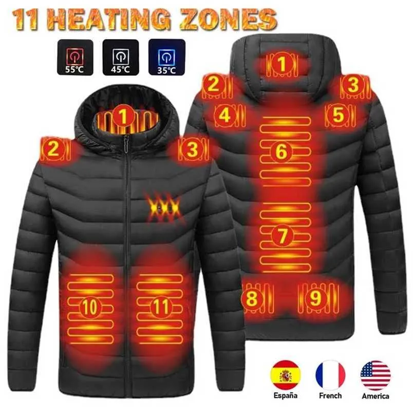 11 områden Uppvärmd jacka USB -kvinnas Winter Outdoor Electric Heat Jackets Warm Sports Thermal Coat Kläder Värmeabel Vest 220114